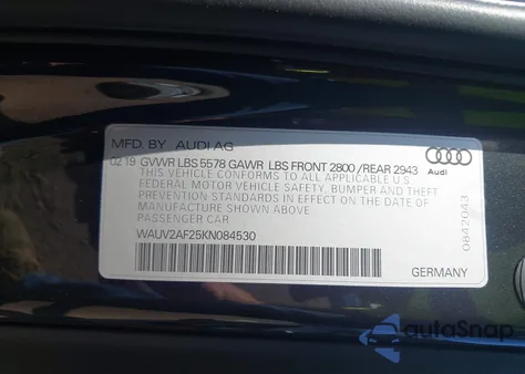 2019 Audi A7 55 Premium z USA, uszkodzony, nr VIN WAUV2AF25KN084530